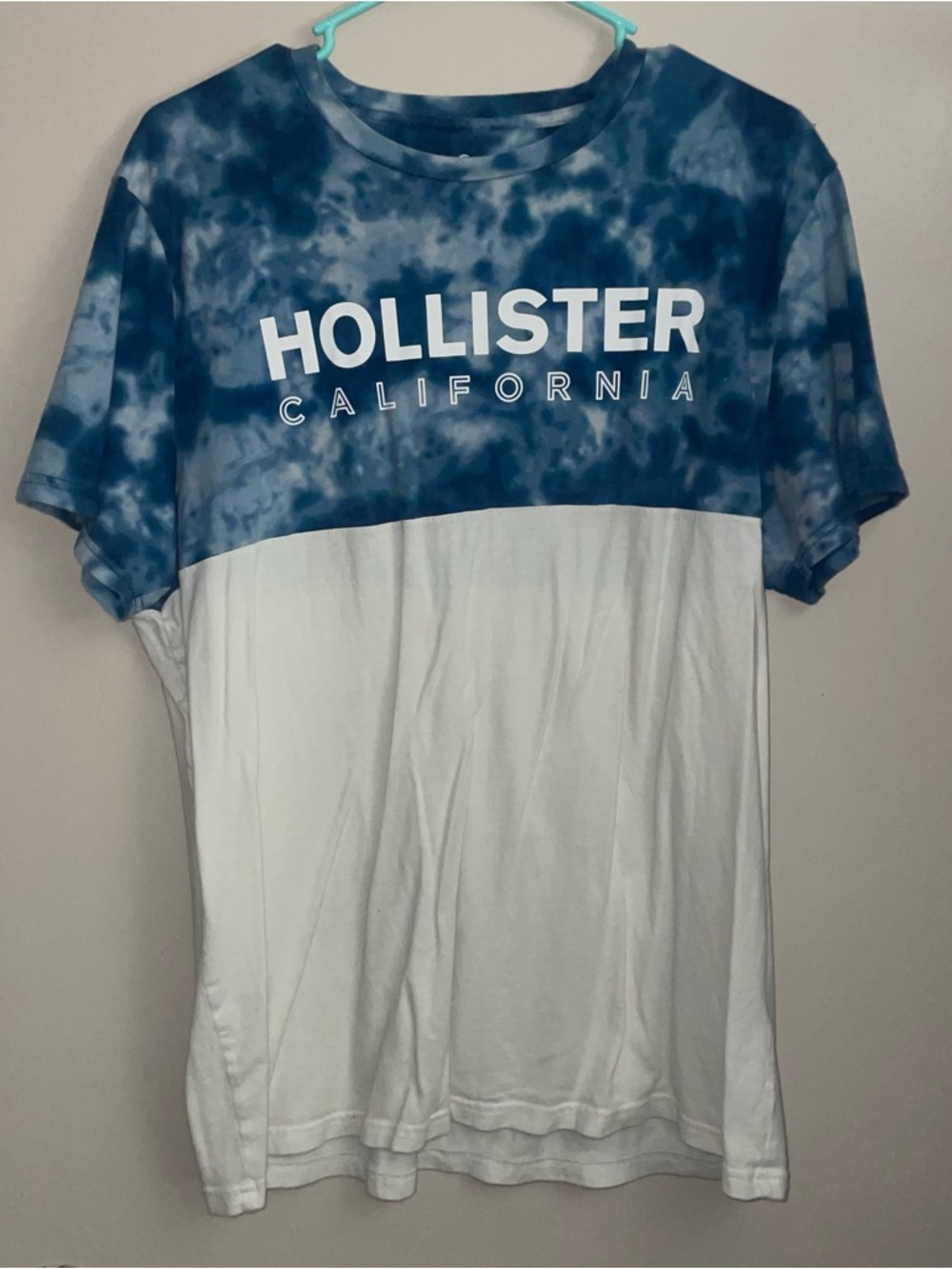 Hollister Navy and Light Blue Tie-Dye Logo Tee